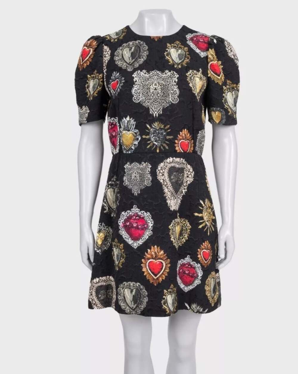 Dolce & Gabbana Black Printed Silk-Blend Lined Dress - Size 44/L